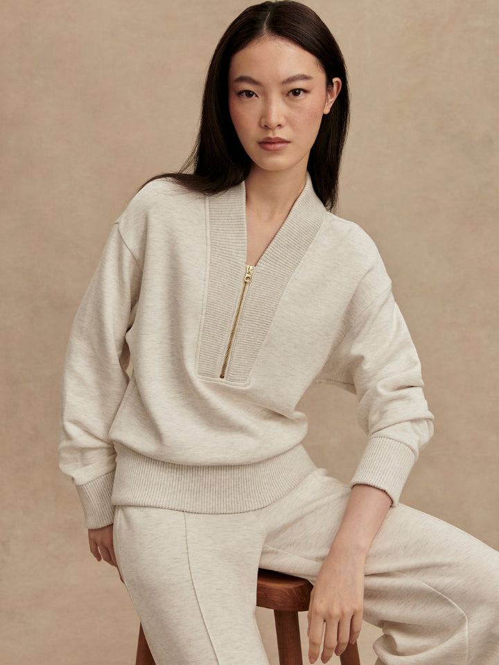 Varley - Sally Half Zip Sweat - Ivory Marl