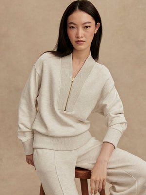 Varley - Sally Half Zip Sweat - Ivory Marl - Pilates Plus La Jolla - OHEY Boutique