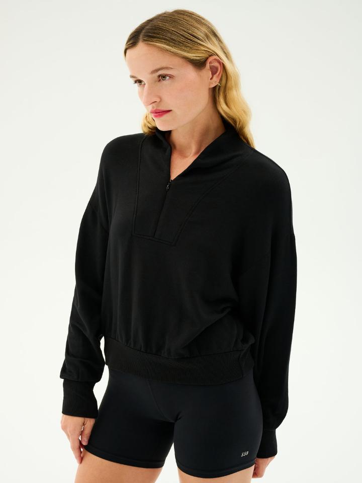 Splits59 - Birdie Fleece Half Zip - Black - Pilates Plus La Jolla - OHEY Boutique