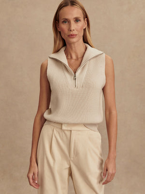Varley - Amina Half Zip Knit - Silver Birch - Pilates Plus La Jolla - OHEY Boutique