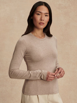 Varley - Edna Long Sleeve Fitted Tee - Taupe Marl - Pilates Plus La Jolla - OHEY Boutique
