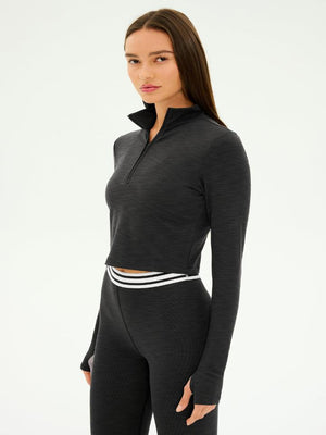 Splits59 - Stevie Active Rib Half Zip - Heather/Graphite - Pilates Plus La Jolla - OHEY Boutique