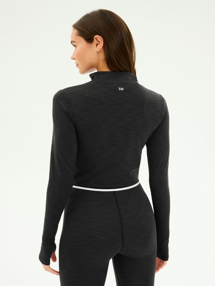 Splits59 - Stevie Active Rib Half Zip - Heather/Graphite - Pilates Plus La Jolla - OHEY Boutique