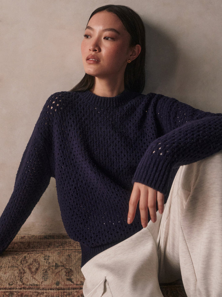 Varley - Grady Boucle Knit Sweater - Evening Blue