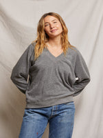 perfectwhitetee - Dakota Long Sleeve V Neck Sweatshirt - Dark Heahter Grey