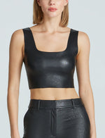 Commando - Faux Leather Squareneck Crop Top - Black