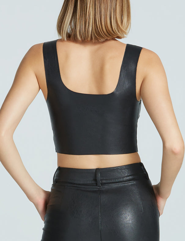 Commando - Faux Leather Squareneck Crop Top - Black