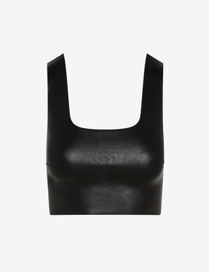 Commando - Faux Leather Squareneck Crop Top - Black