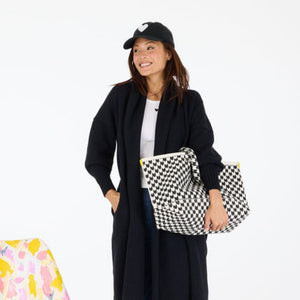 Kerri Rosenthal - KR Heart in Check Tote - Black and White - Pilates Plus La Jolla - OHEY Boutique