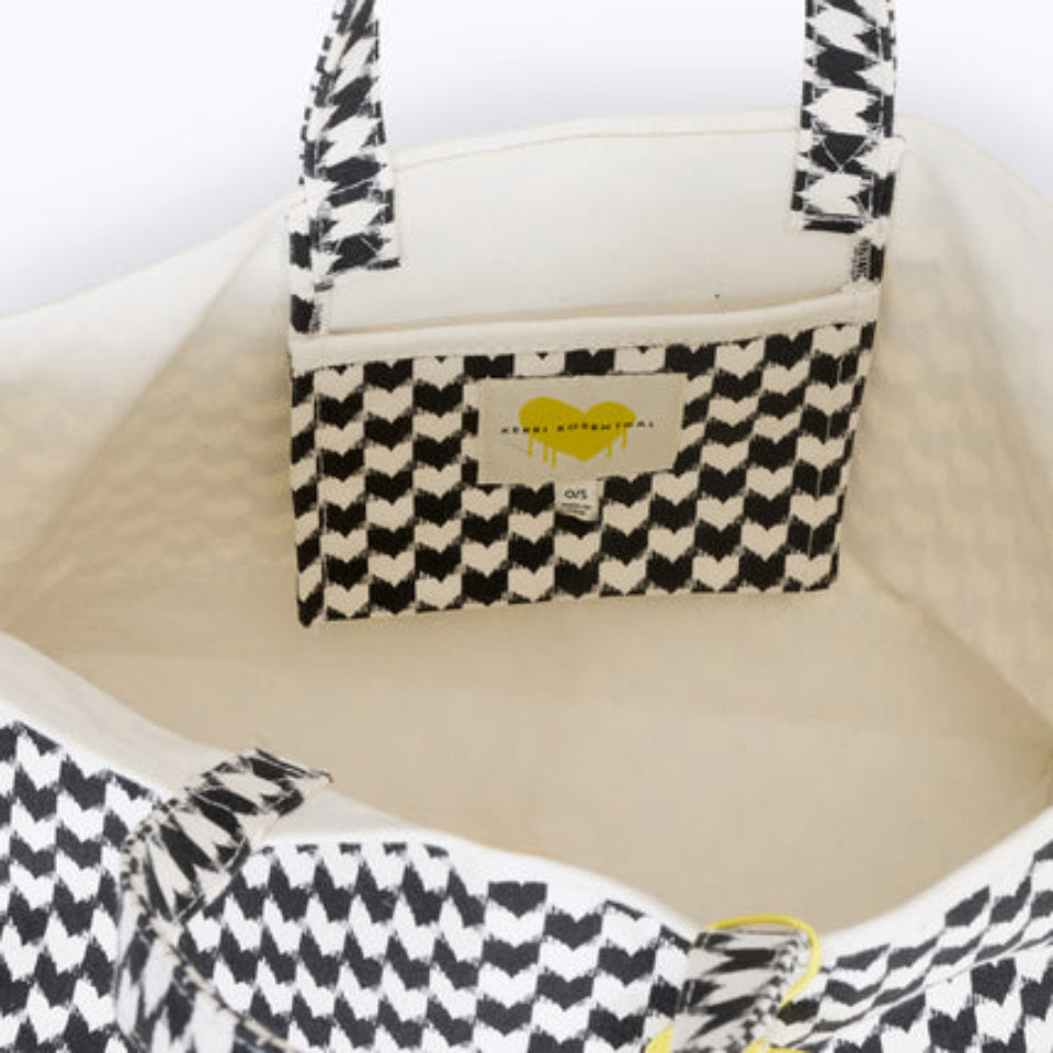 Kerri Rosenthal - KR Heart in Check Tote - Black and White - Pilates Plus La Jolla - OHEY Boutique