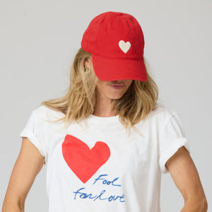 Kerri Rosenthal - KR Imperfect Chenille Heart Hat - Cherry Red/White