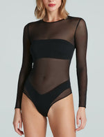 Commando - Chic Mesh Long Sleeve Bodysuit - Black