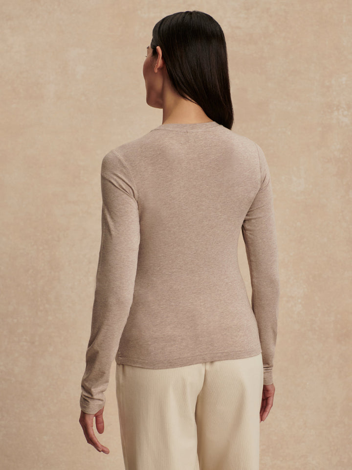 Varley - Edna Long Sleeve Fitted Tee - Taupe Marl - Pilates Plus La Jolla - OHEY Boutique