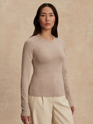 Varley - Edna Long Sleeve Fitted Tee - Taupe Marl - Pilates Plus La Jolla - OHEY Boutique