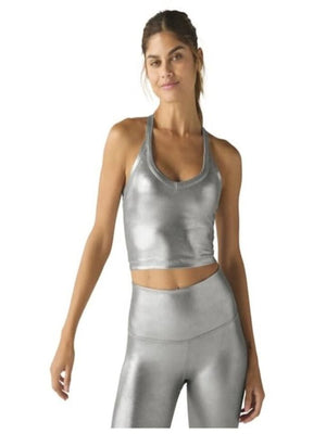 Beyond Yoga - On The Up Cropped Tank - Liquid Silver