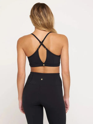 Spiritual Gangster - Kalin Crochet Inset Bra - Black - Pilates Plus La Jolla - OHEY Boutique